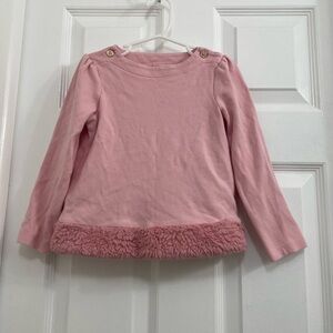 Janie and Jack pink top with fur trim detail and gold buttons on neck Size 5